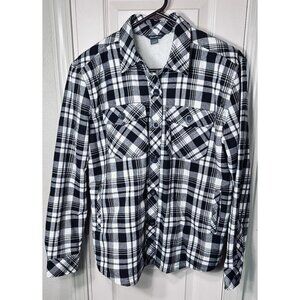 Eddie Bauer Womens Sm Black Plaid Button Heavy Pockets Flannel Shacket Outdoor